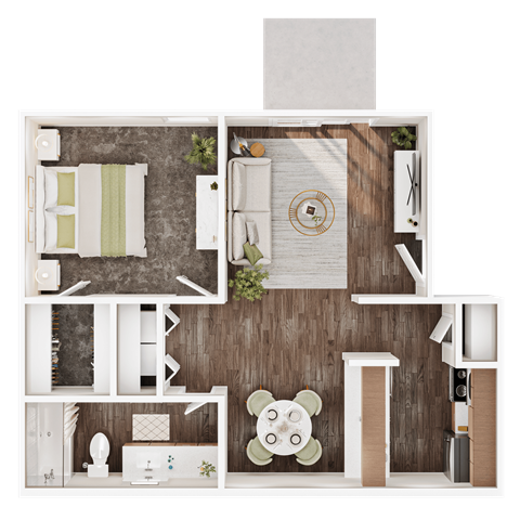 Floor plan for 1 bed, 1 bath, 600 sqft